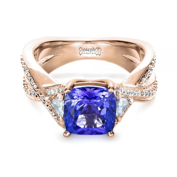 14k Rose Gold 14k Rose Gold Blue Tanzanite Criss-cross Engagement Ring - Flat View -  1314