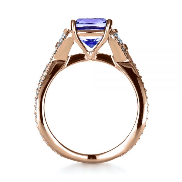 14k Rose Gold 14k Rose Gold Blue Tanzanite Criss-cross Engagement Ring - Front View -  1314