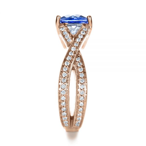 18k Rose Gold 18k Rose Gold Blue Tanzanite Criss-cross Engagement Ring - Side View -  1314