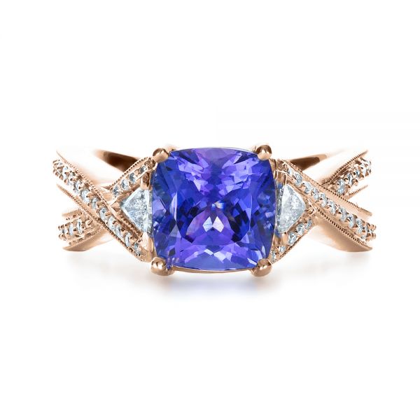 18k Rose Gold 18k Rose Gold Blue Tanzanite Criss-cross Engagement Ring - Top View - 1314
