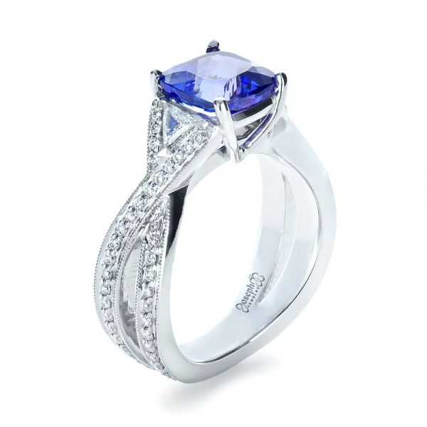 18k White Gold Blue Tanzanite Criss-cross Engagement Ring - Three-Quarter View -  1314