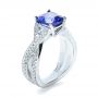 18k White Gold Blue Tanzanite Criss-cross Engagement Ring - Three-Quarter View -  1314 - Thumbnail