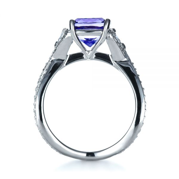 14k White Gold 14k White Gold Blue Tanzanite Criss-cross Engagement Ring - Front View -  1314