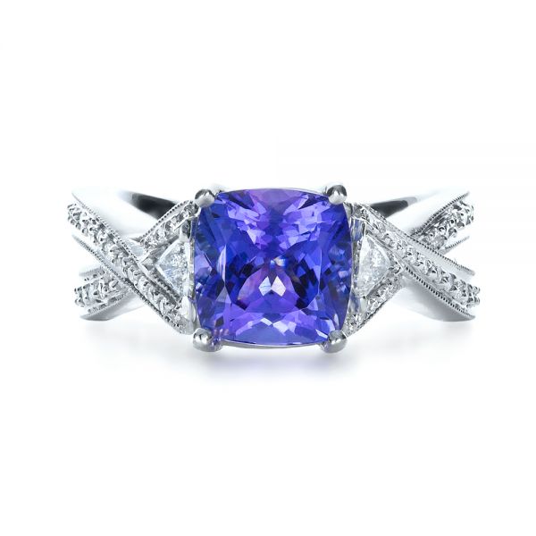 18k White Gold Blue Tanzanite Criss-cross Engagement Ring - Top View -  1314