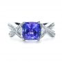 18k White Gold Blue Tanzanite Criss-cross Engagement Ring - Top View -  1314 - Thumbnail
