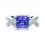 18k White Gold Blue Tanzanite Criss-cross Engagement Ring - Top View -  1314 - Thumbnail
