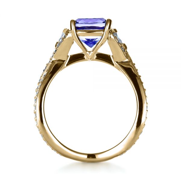 18k Yellow Gold 18k Yellow Gold Blue Tanzanite Criss-cross Engagement Ring - Front View - 1314