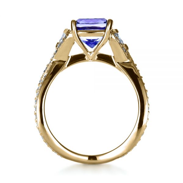 18k Yellow Gold 18k Yellow Gold Blue Tanzanite Criss-cross Engagement Ring - Front View -  1314