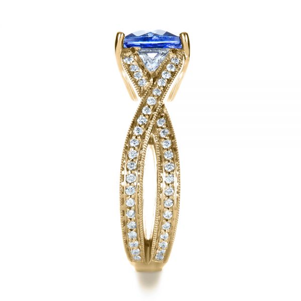 18k Yellow Gold 18k Yellow Gold Blue Tanzanite Criss-cross Engagement Ring - Side View - 1314