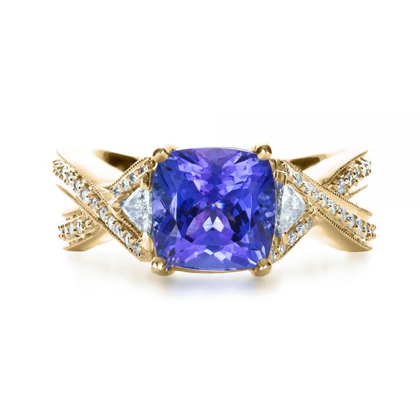 18k Yellow Gold 18k Yellow Gold Blue Tanzanite Criss-cross Engagement Ring - Top View - 1314