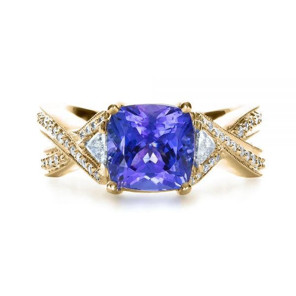 14k Yellow Gold 14k Yellow Gold Blue Tanzanite Criss-cross Engagement Ring - Top View -  1314