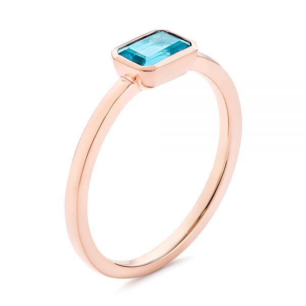 14k Rose Gold 14k Rose Gold Blue Topaz Emerald Cut Fashion Ring - Three-Quarter View -  105436