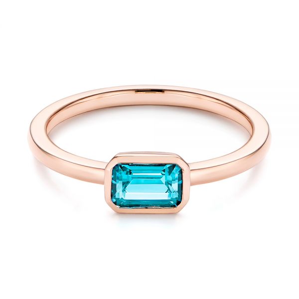 18k Rose Gold 18k Rose Gold Blue Topaz Emerald Cut Fashion Ring - Flat View -  105436