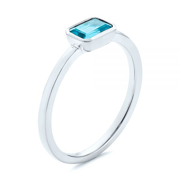 18k White Gold 18k White Gold Blue Topaz Emerald Cut Fashion Ring - Three-Quarter View -  105436