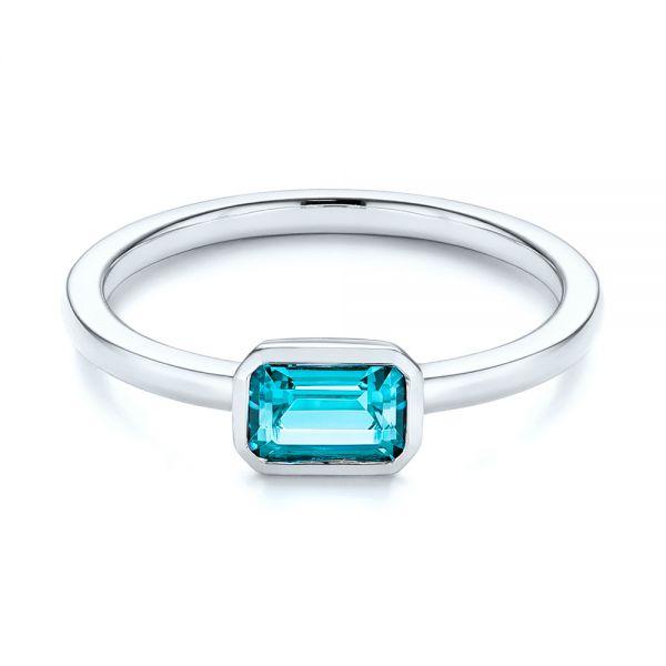 18k White Gold 18k White Gold Blue Topaz Emerald Cut Fashion Ring - Flat View -  105436