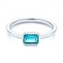 14k White Gold Blue Topaz Emerald Cut Fashion Ring - Flat View -  105436 - Thumbnail