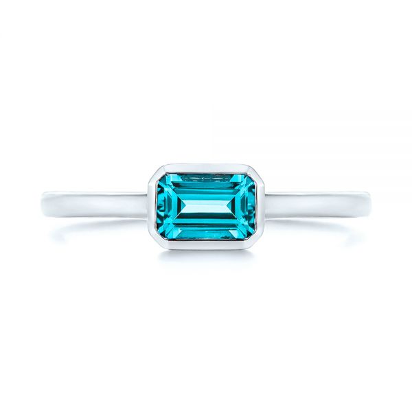 14k White Gold Blue Topaz Emerald Cut Fashion Ring - Top View -  105436