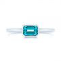14k White Gold Blue Topaz Emerald Cut Fashion Ring - Top View -  105436 - Thumbnail