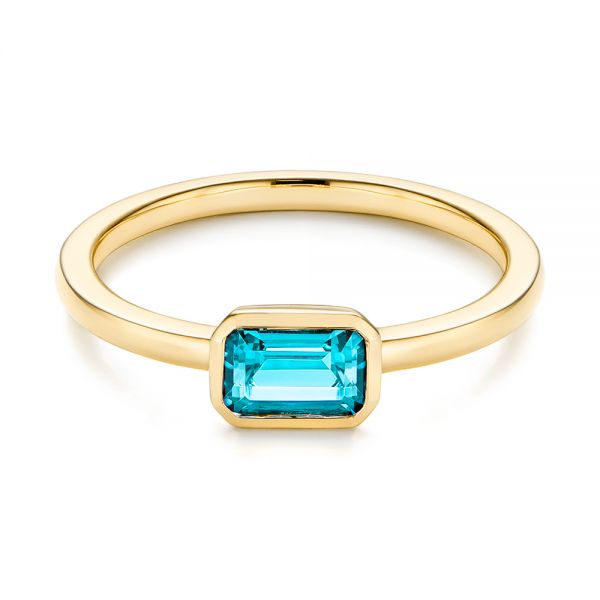 18k Yellow Gold 18k Yellow Gold Blue Topaz Emerald Cut Fashion Ring - Flat View -  105436