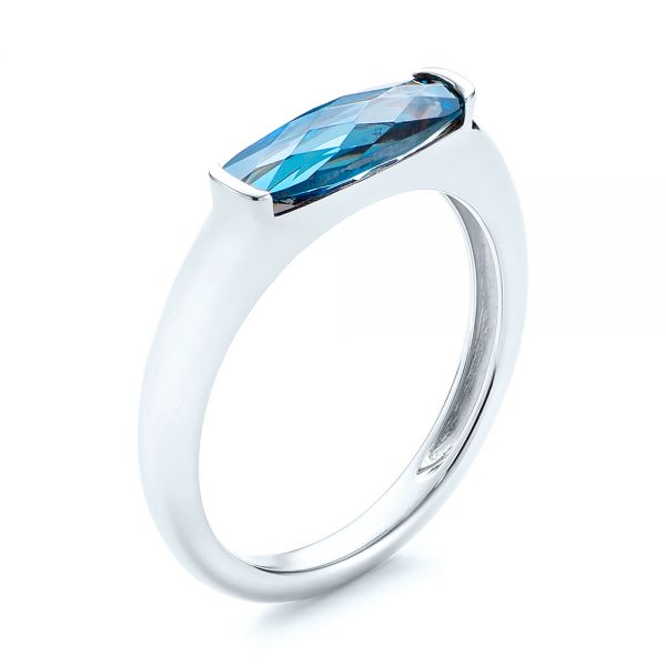 14k White Gold Blue Topaz Stackable Fashion Ring - Three-Quarter View -  103760