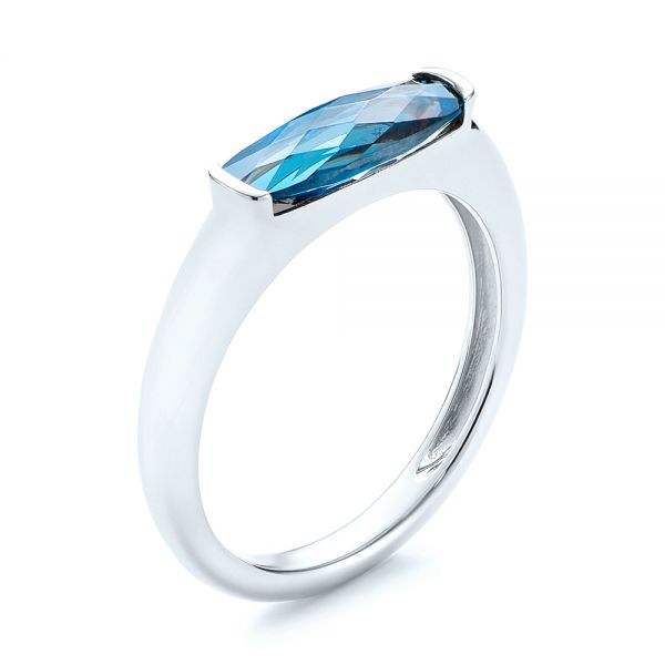14k White Gold Blue Topaz Stackable Fashion Ring - Three-Quarter View - 103760