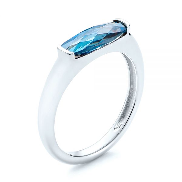 18k White Gold 18k White Gold Blue Topaz Stackable Fashion Ring - Three-Quarter View -  103760