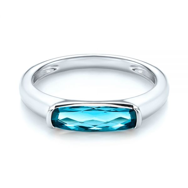 14k White Gold Blue Topaz Stackable Fashion Ring - Flat View -  103760