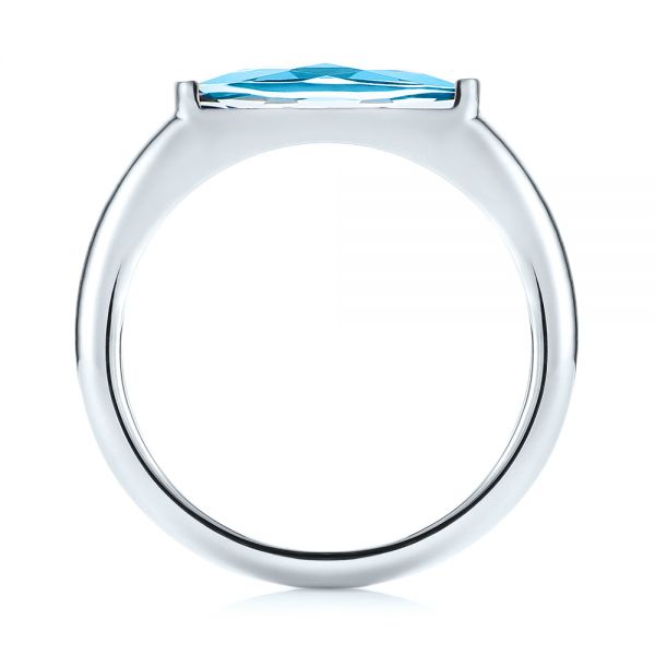 14k White Gold Blue Topaz Stackable Fashion Ring - Front View - 103760