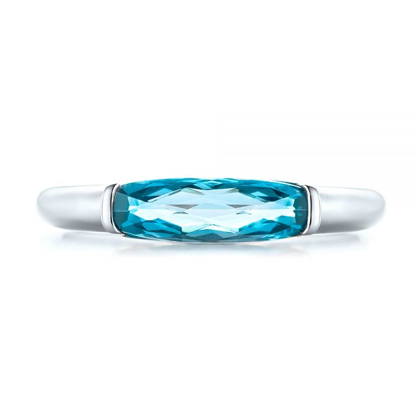 14k White Gold Blue Topaz Stackable Fashion Ring - Top View -  103760