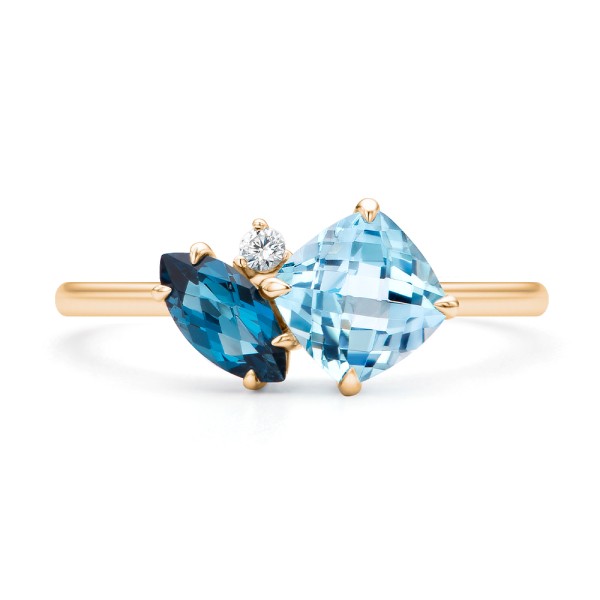 18k Rose Gold 18k Rose Gold Blue Topaz Toi Et Moi Ring - Top View - 107911