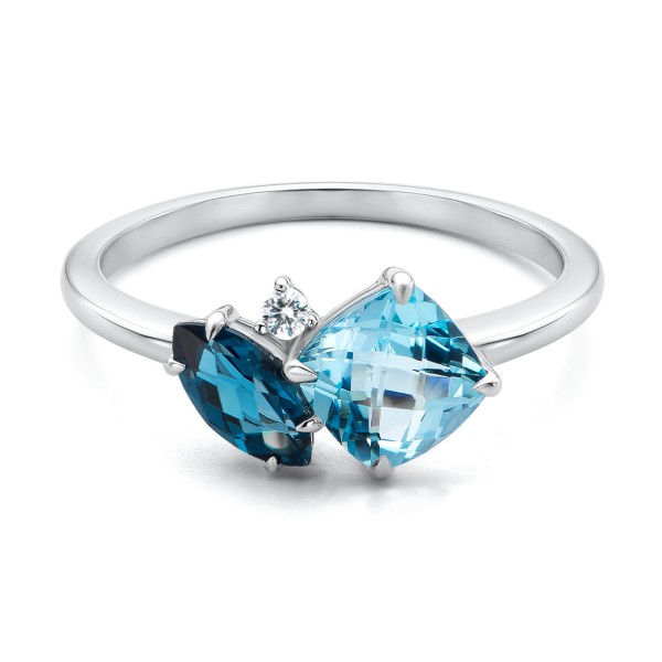 14k White Gold Blue Topaz Toi Et Moi Ring - Flat View - 107911