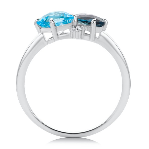 14k White Gold Blue Topaz Toi Et Moi Ring - Front View - 107911