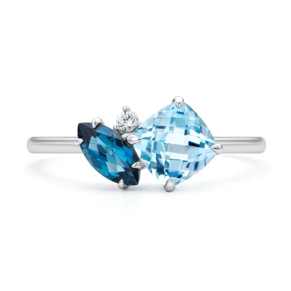 14k White Gold Blue Topaz Toi Et Moi Ring - Top View - 107911