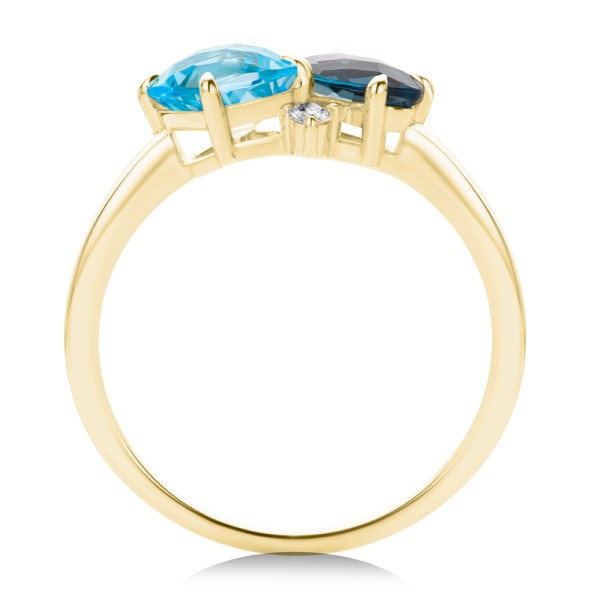 18k Yellow Gold 18k Yellow Gold Blue Topaz Toi Et Moi Ring - Front View - 107911