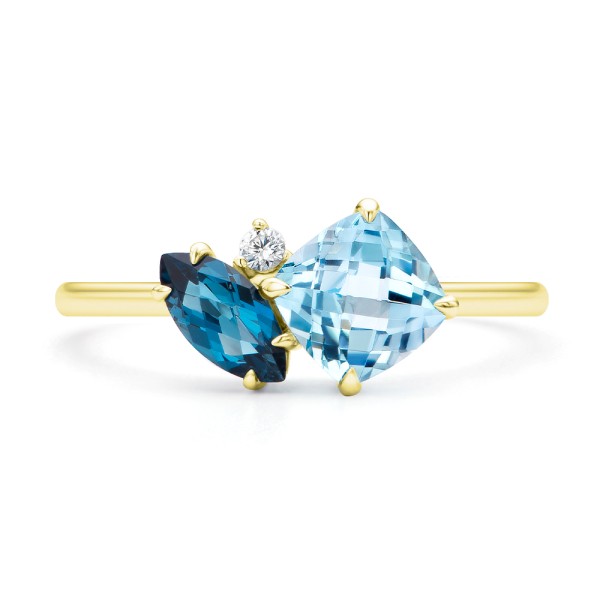 18k Yellow Gold 18k Yellow Gold Blue Topaz Toi Et Moi Ring - Top View - 107911