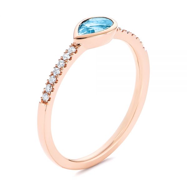 18k Rose Gold 18k Rose Gold Blue Topaz And Diamond Fashion Ring - Three-Quarter View -  106619