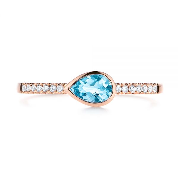 14k Rose Gold 14k Rose Gold Blue Topaz And Diamond Fashion Ring - Top View -  106619