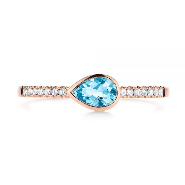 14k Rose Gold 14k Rose Gold Blue Topaz And Diamond Fashion Ring - Top View - 106619