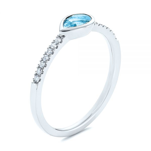 18k White Gold 18k White Gold Blue Topaz And Diamond Fashion Ring - Three-Quarter View -  106619