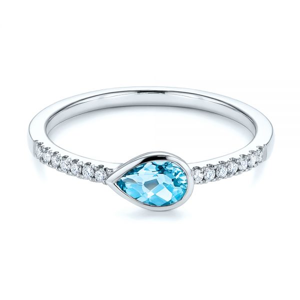 14k White Gold 14k White Gold Blue Topaz And Diamond Fashion Ring - Flat View -  106619