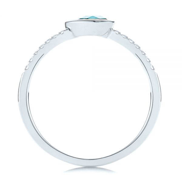 18k White Gold 18k White Gold Blue Topaz And Diamond Fashion Ring - Front View -  106619