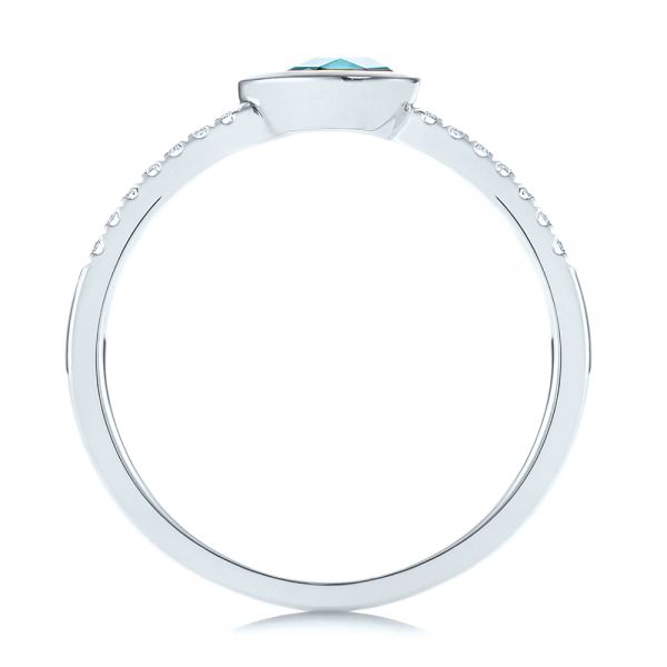 14k White Gold 14k White Gold Blue Topaz And Diamond Fashion Ring - Front View -  106619