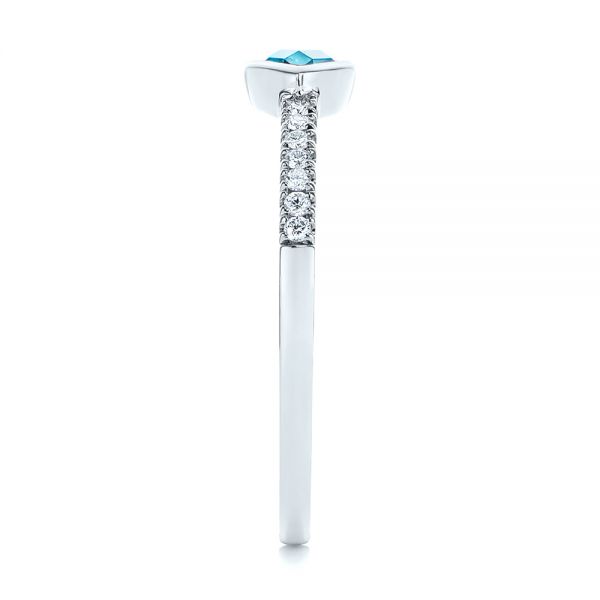 18k White Gold 18k White Gold Blue Topaz And Diamond Fashion Ring - Side View -  106619