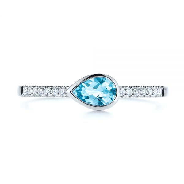  Platinum Platinum Blue Topaz And Diamond Fashion Ring - Top View -  106619