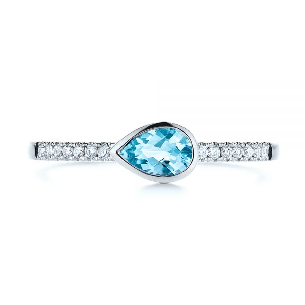 14k White Gold 14k White Gold Blue Topaz And Diamond Fashion Ring - Top View -  106619