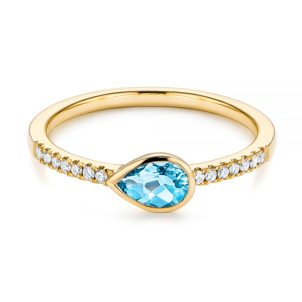 18k Yellow Gold 18k Yellow Gold Blue Topaz And Diamond Fashion Ring - Flat View -  106619