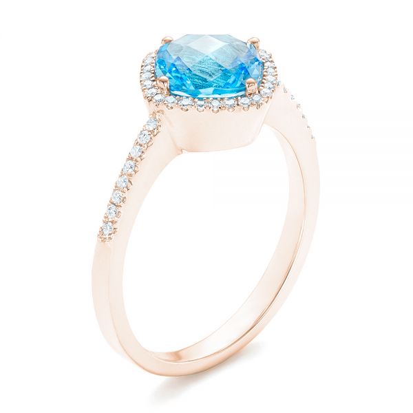 18k Rose Gold 18k Rose Gold Blue Topaz And Diamond Halo Ring - Three-Quarter View -  102617