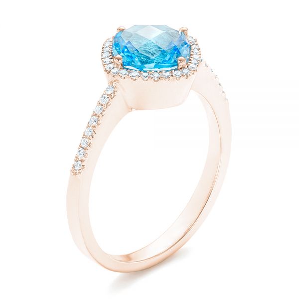 14k Rose Gold 14k Rose Gold Blue Topaz And Diamond Halo Ring - Three-Quarter View -  102617