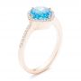 18k Rose Gold 18k Rose Gold Blue Topaz And Diamond Halo Ring - Three-Quarter View -  102617 - Thumbnail