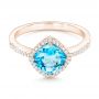 18k Rose Gold 18k Rose Gold Blue Topaz And Diamond Halo Ring - Flat View -  102617 - Thumbnail